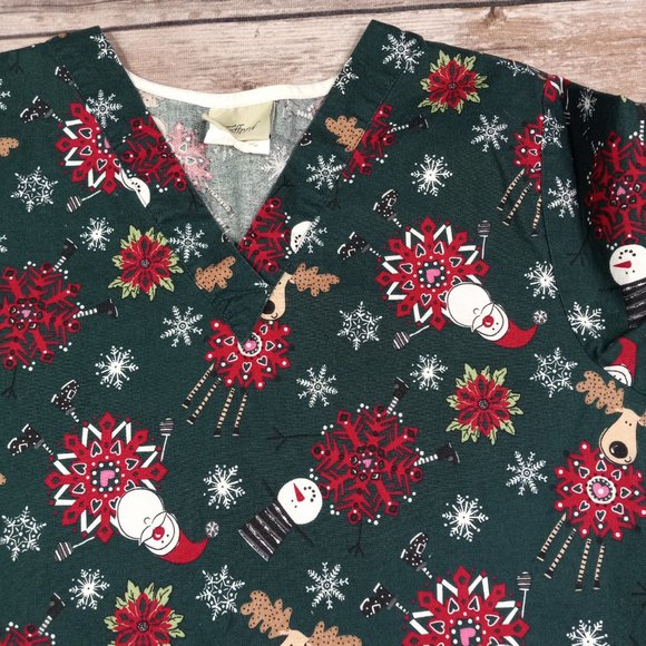Tafford Medium Christmas Scrub Top Santa Snowman Reindeer - Picture 6 of 6
